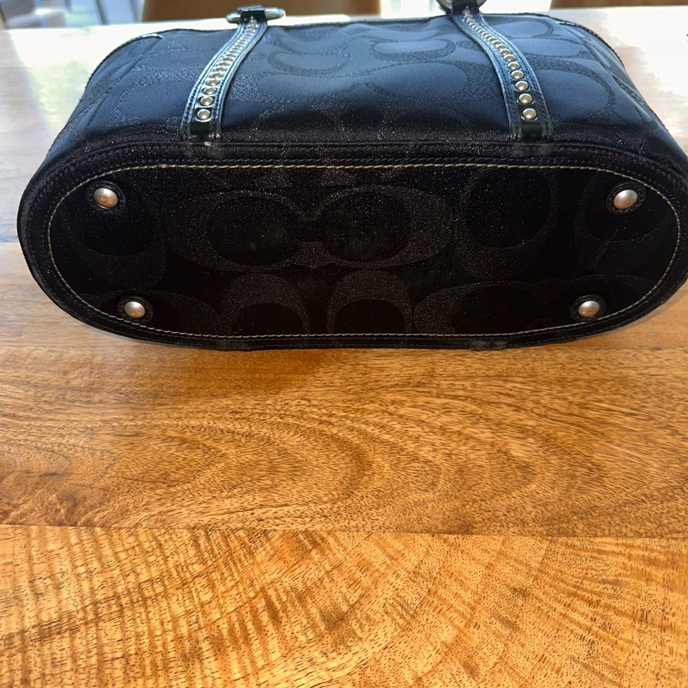 Coach Black Signature Jacquard Studded Patent Leather Tote Shoulder Bag Purse ✨ - Picture 4 of 7